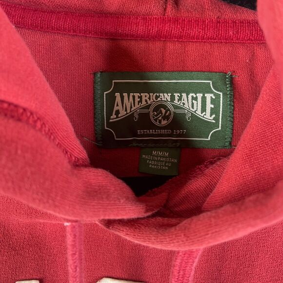 American Eagle Hoodie Mens Medium Red Sweatshirt Pouch Sweater Heavyweight - Picture 4 of 9